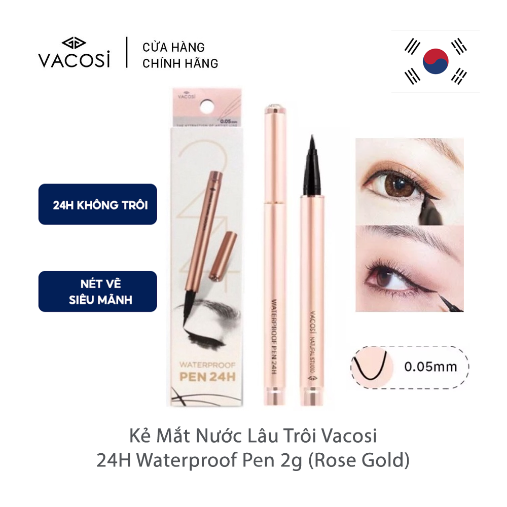 [HCM] Vacosi Kẻ Mắt Nước Lâu Trôi 24H Waterproof Pen 2g VM20 [Rose Gold]