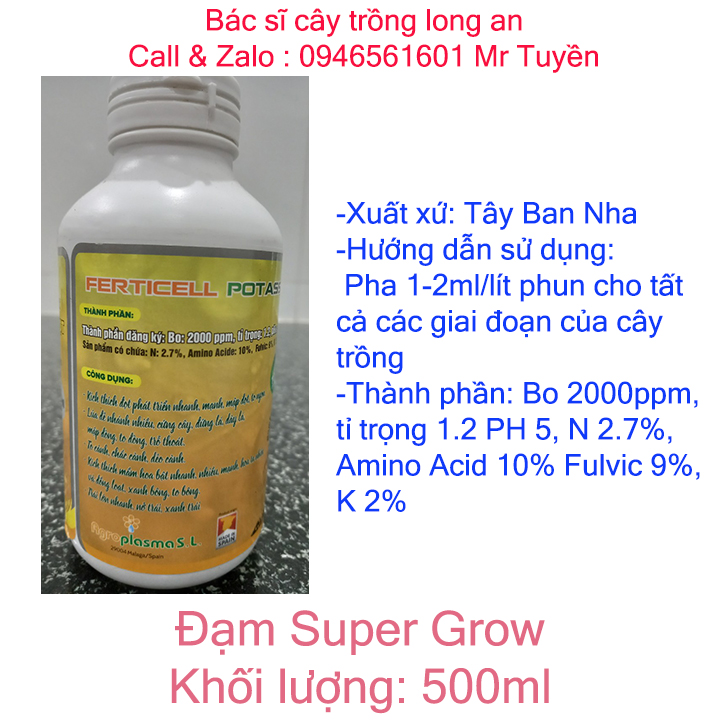 Phân bón đạm Super Grow giúp cây trồng siêu tăng trưởng -phát đọt-trái lớn nhanh dùng cho nhiều loại cây trồng.Chai 500ml