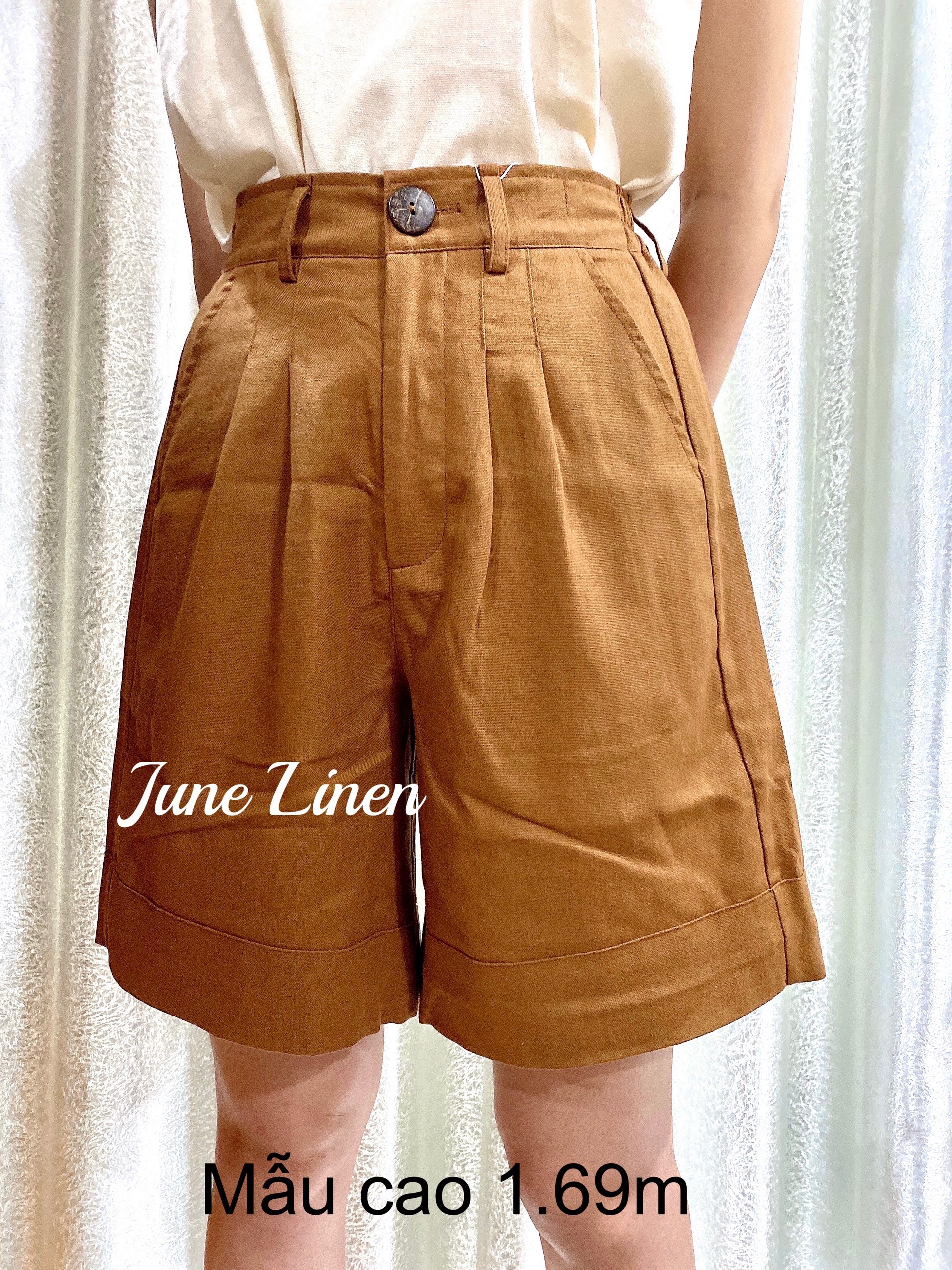JUNE Q01 - Quần Short Lửng LINEN. Nhiều màu Ống rộng Có bigsize. Hình thật.