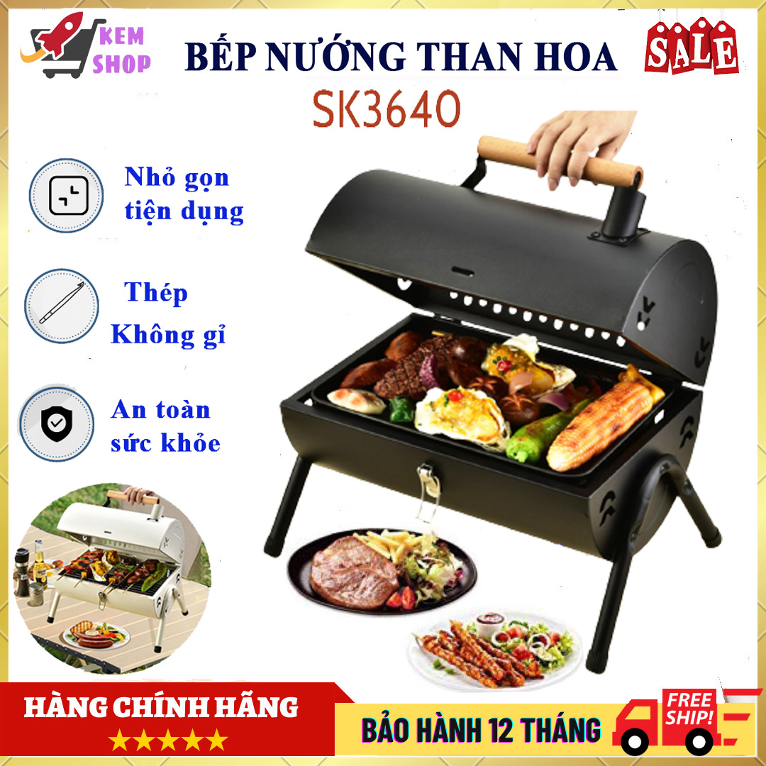 Bếp nướng than hoa BBQ ngoài trời bếp nướng dã ngoại thiết bị nướng ngoài trời camping xách theo tiện lợi Bếp nướng than lò nướng ngoài trời Barrel bếp nướng than hoa không khói