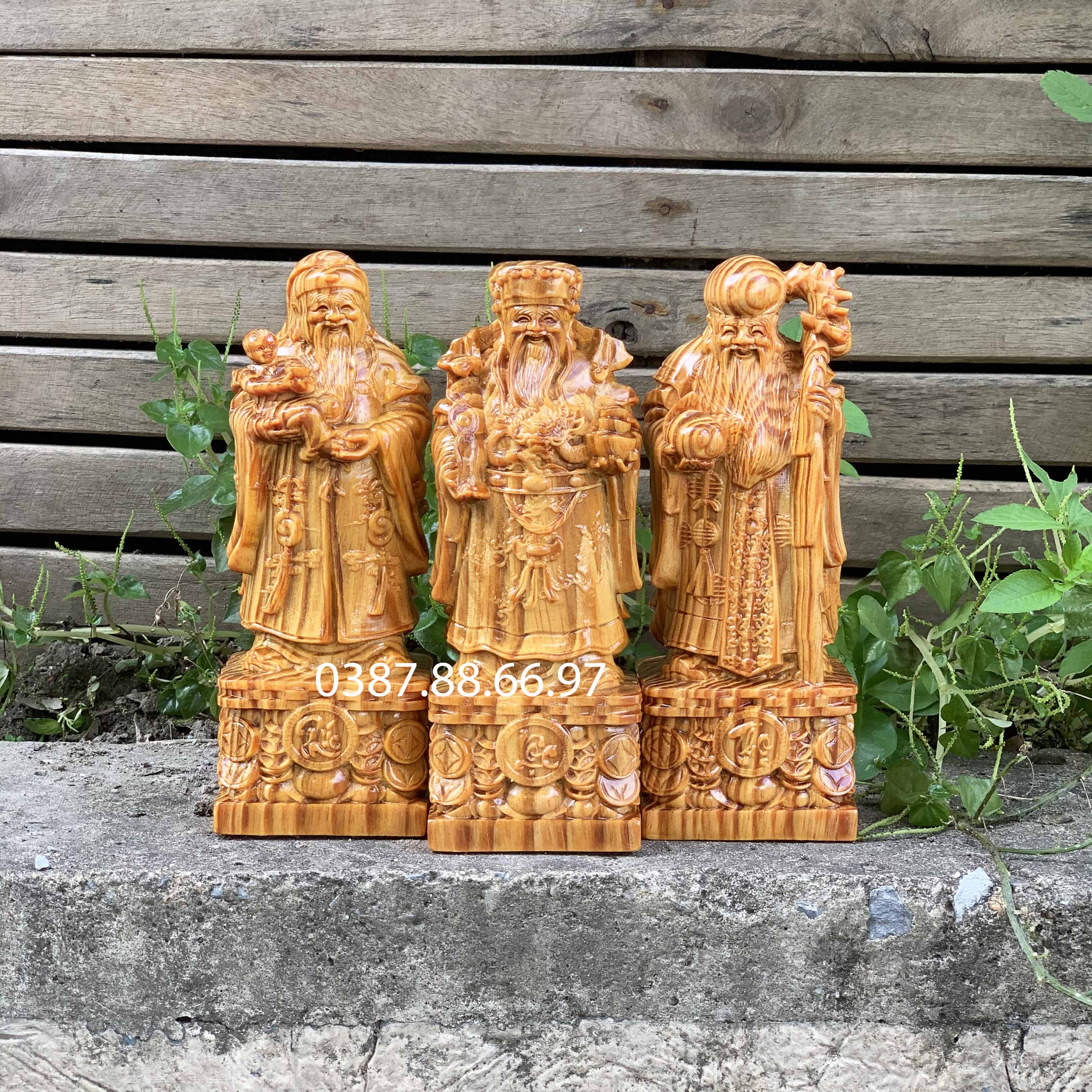 Tượng tam đa phúc lộc thọ cao 20 30 40cm gỗ huyết long cực đẹp