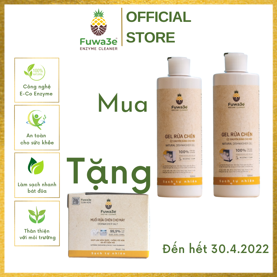 Combo 2 chai Gel rửa chén chuyên dùng cho máy, gel rửa chén sinh học Fuwa3E - 500ml, hương cam,G-House shop