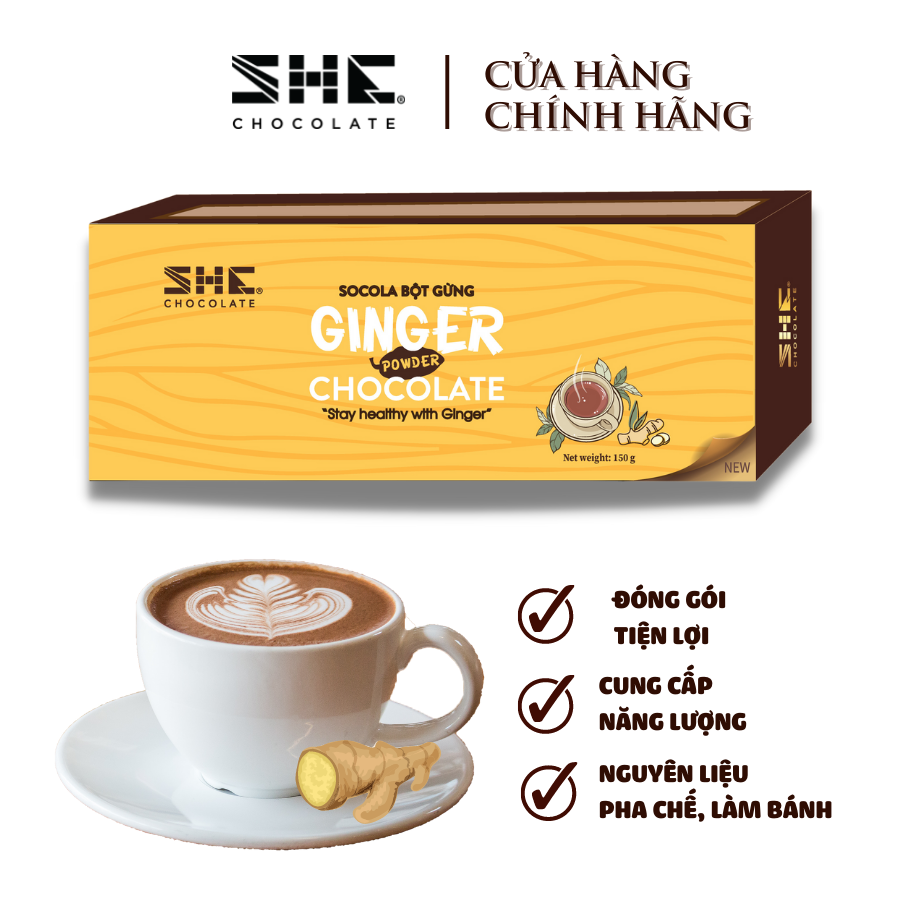 Socola bột gừng - vị socola gừng - she chocolate - bột pha sẵn - hộp 150g – ginger powder chocolate - tốt cho sức khỏe, pha uống tiện lợi và hương vị độc đáo