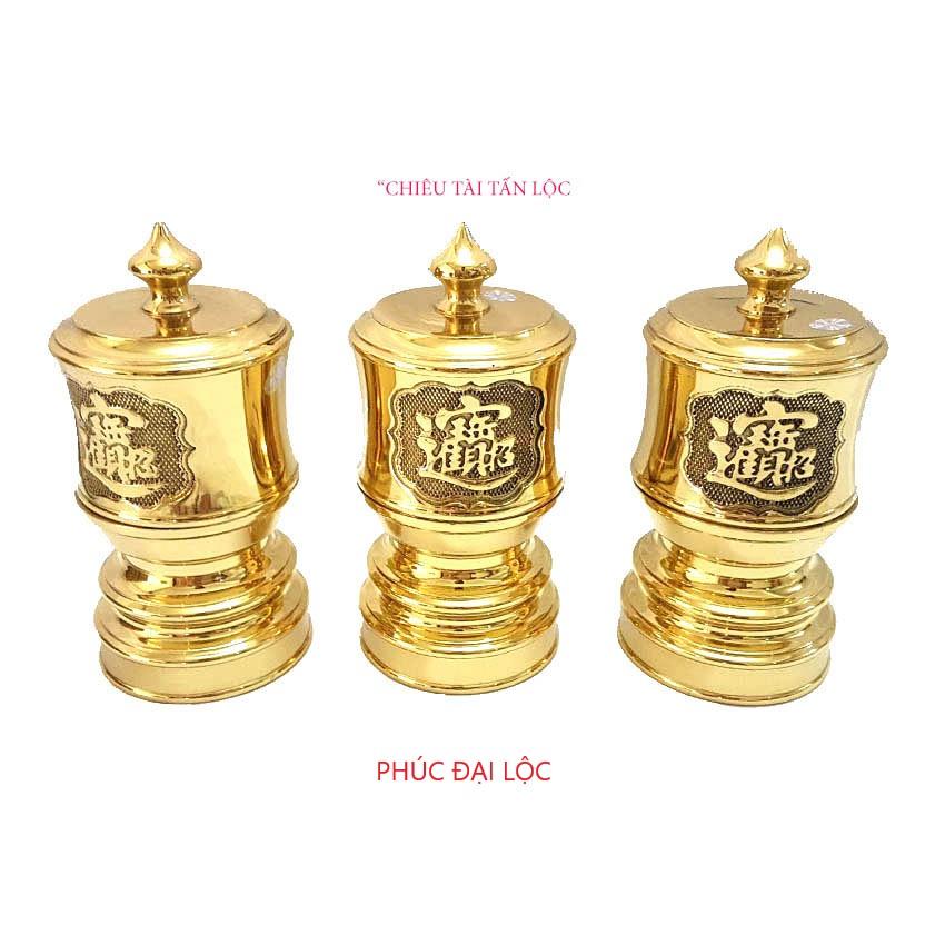 Bộ đài nước thờ bằng đồng đường kính 7cm cao 16 cm màu vàng sáng bóng