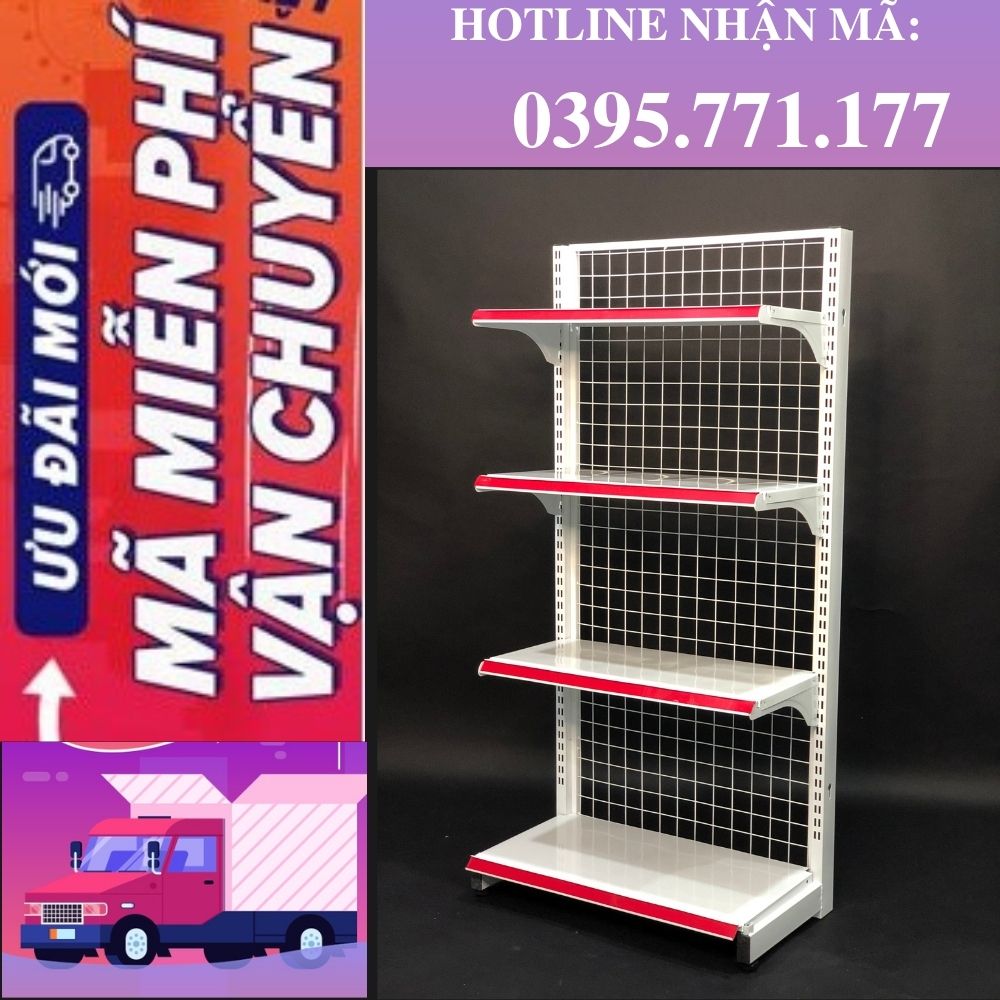 Kệ siêu thị đăk lă k trưng bày sản phẩm tạp hóa, kệ đơn lưng lưới dài 70 x cao 180