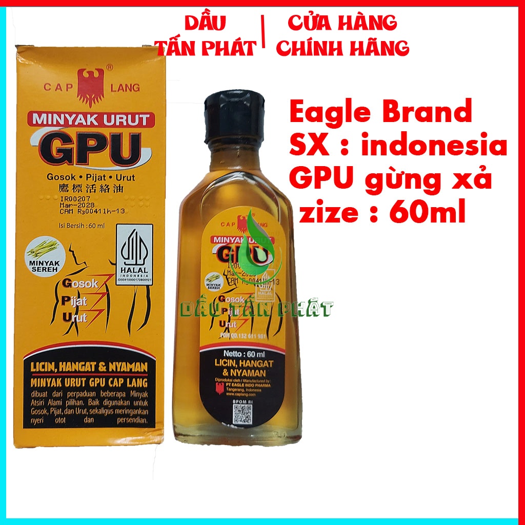 Dầu nóng xoa bóp gừng xả gpu 60ml made indonesia
