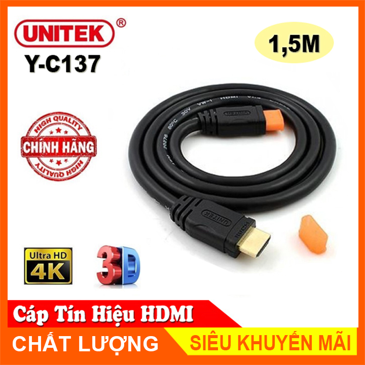 Cáp HDMI 1.4 UNITEK Hổ Trợ 3D, 4K Dài 1.5M (Y-C 137M)