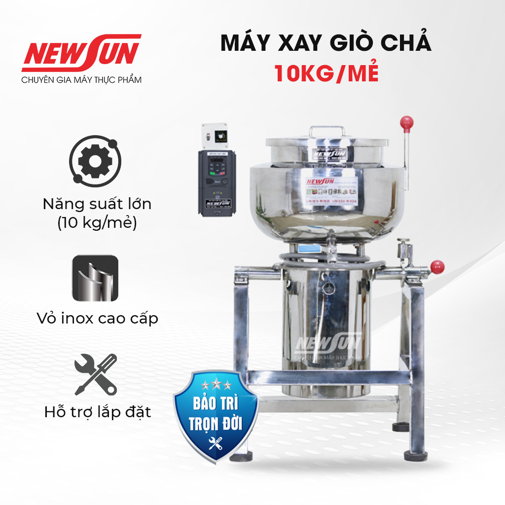 Máy Xay Thịt Làm Giò Chả Ruốc, Xay Cua, Xay Cá Công Nghiệp NEWSUN 10 Kg/ Mẻ - Xay Năng Suất Cao - Bảo hành 12 tháng - 🎁Qùa Tặng Phụ Kiện