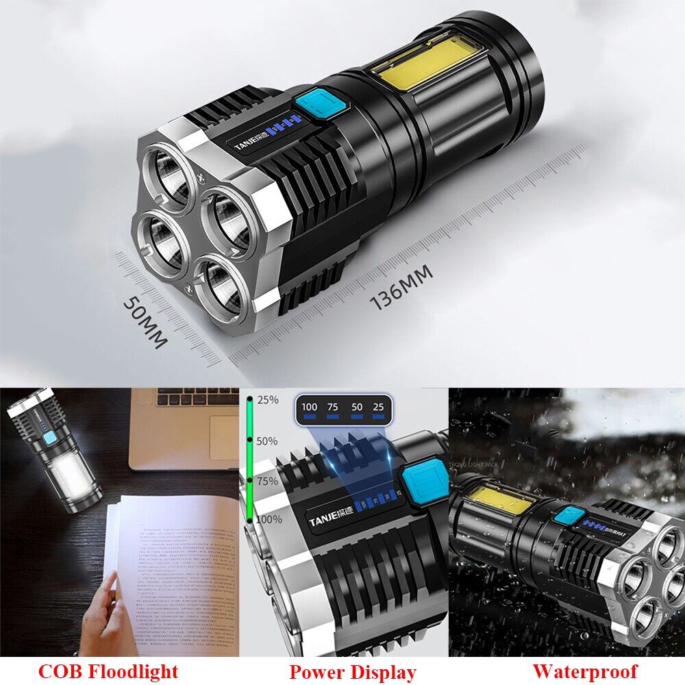 HCM] 4 LED Đèn pin siêu sáng có thể sạc lại Ngoài trời đa chức năng Đèn LED  chống nước tầm xa Đèn chiếu sáng chiếu xa Đèn pin COB | Lazada.vn