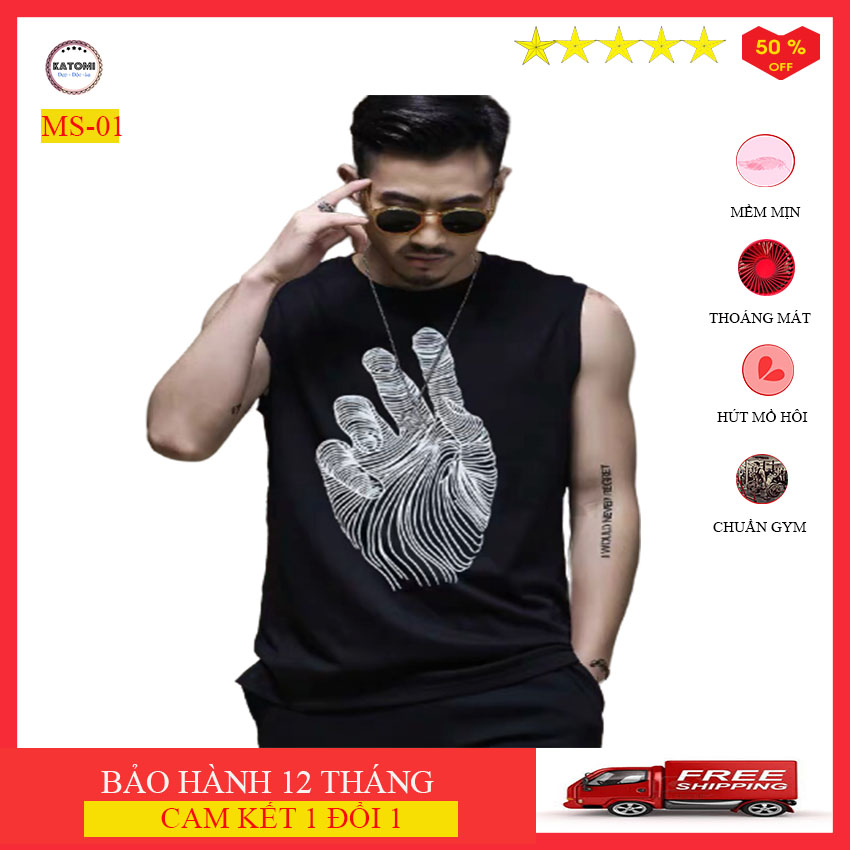 [HCM]Áo ba lỗ nam sát nách cao cấp KATOMI - MS01- màu đen-chất thun lạnh siêu mát ( thấm hút mồ hôi)-áo ba lỗ nam thời trang Hàn quốc