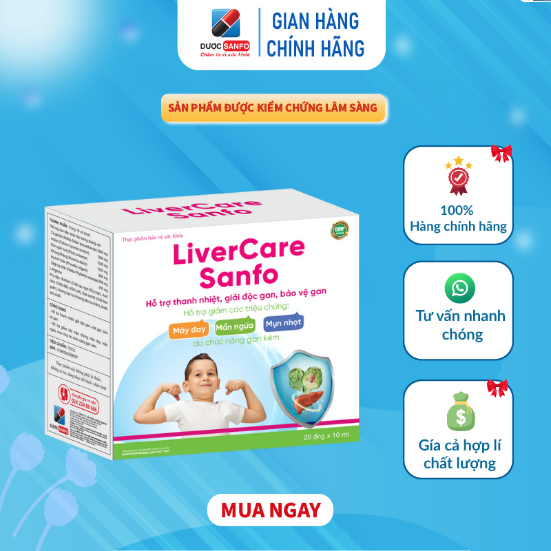 LiverCare Sanfo hỗ trợ thanh nhiệt giải độc, bảo vệ Gan - Hộp 20 ống x 10ml