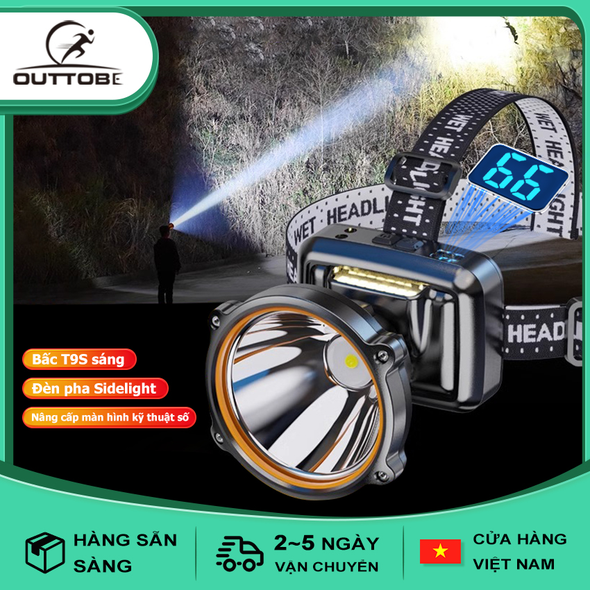 Outtobe Đèn pha Đèn pha LED Màn hình kỹ thuật số Đèn pha siêu sáng Đèn pha Đèn pin Chiếu sáng 1000M Đèn pha cảm biến thông minh Đèn pha cảm biến thông minh để chạy câu cá Phiêu lưu hoang dã