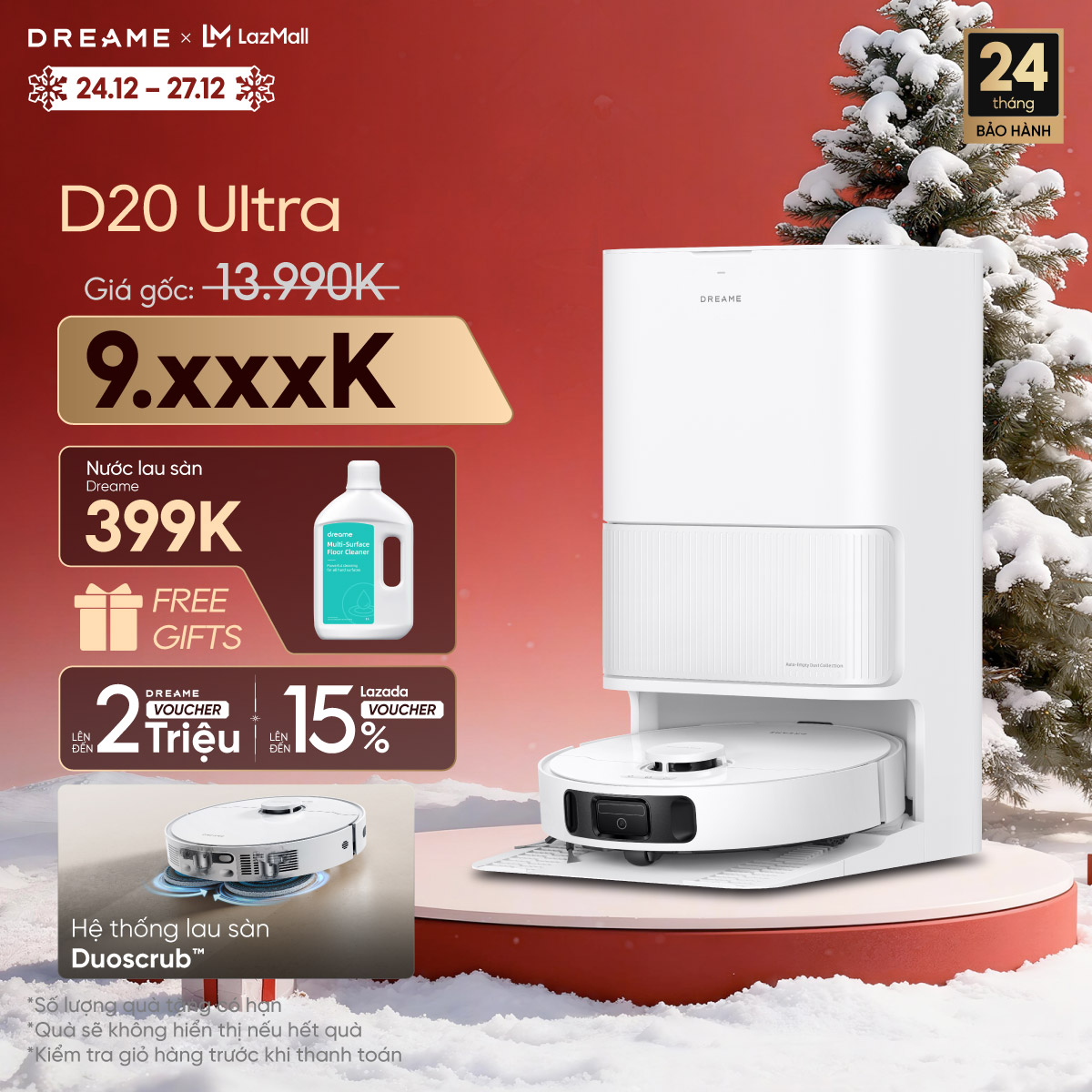  Robot hút bụi lau sàn Dreame D20 Ultra - Bản Quốc Tế - Bảo Hành 24 Tháng 