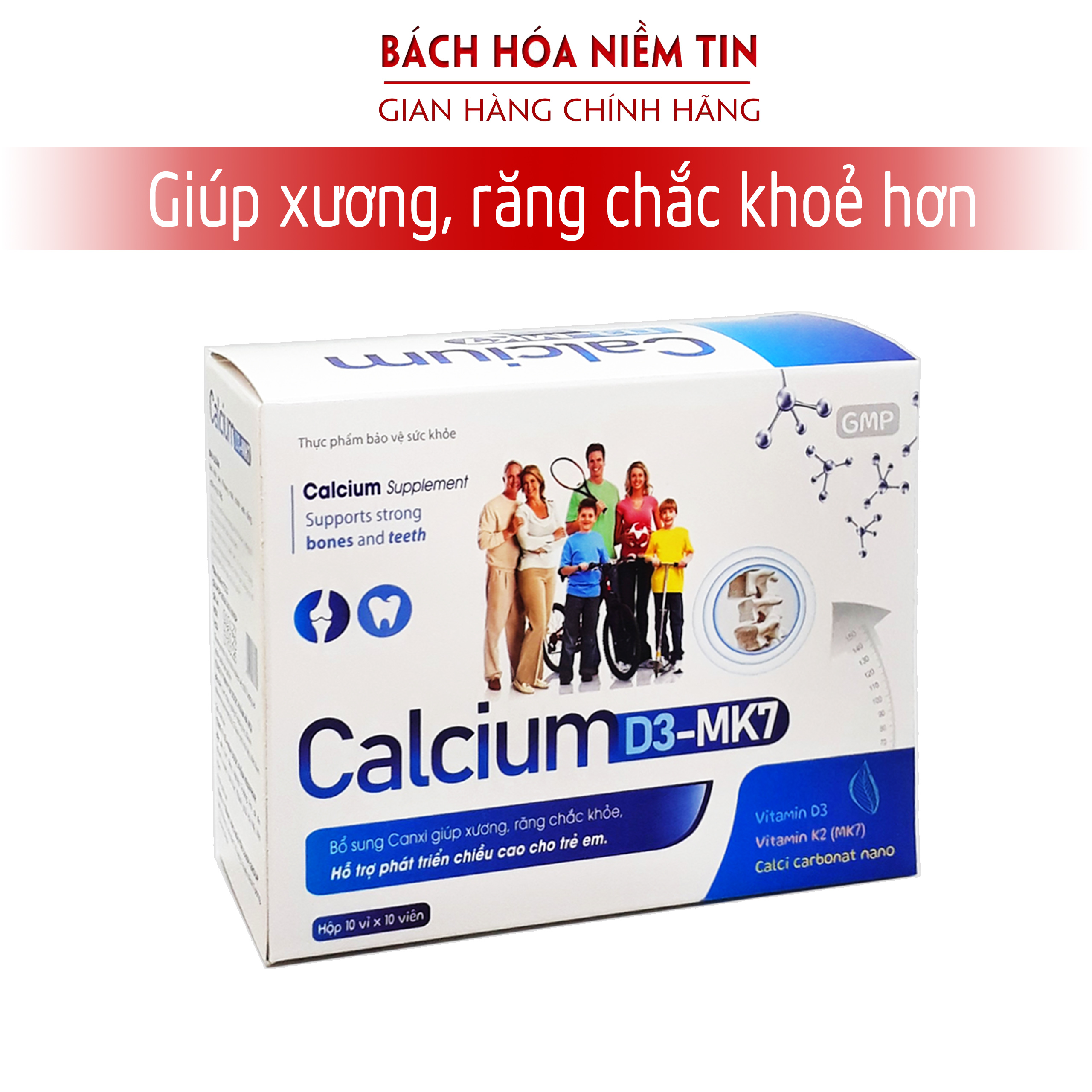 Calcium D3 Mk7 - Viên uống bổ sung calci vitamin D3 K2 giúp xương chắc khỏe ngừa loãng xương - Hộp 100 viên Hàng chính hãng