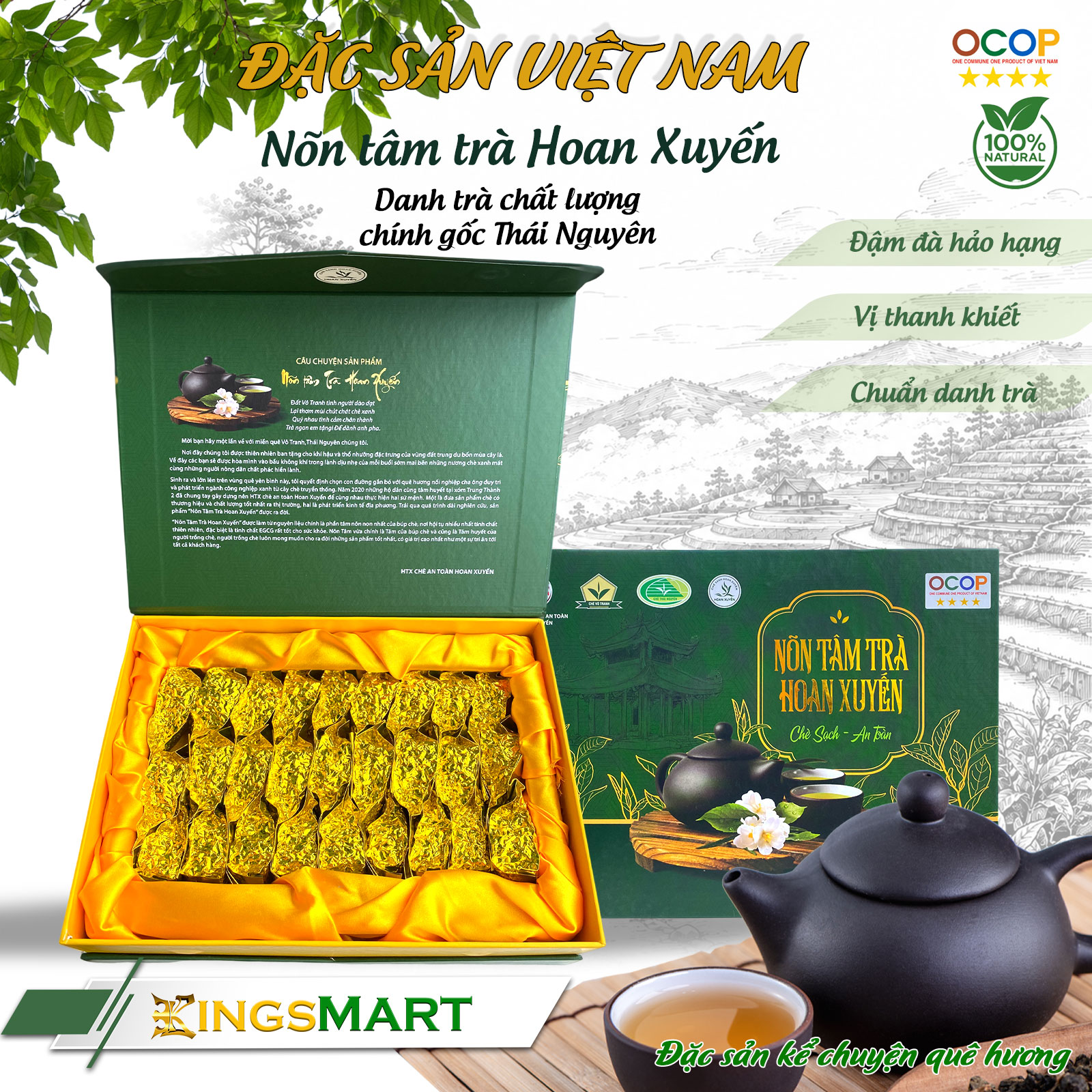 [Thượng Hạng] Nõn Tâm Trà - Tinh hoa trà Việt - Thương hiệu Hoan Xuyến - Hộp 400g kèm túi xách - Kingsmart