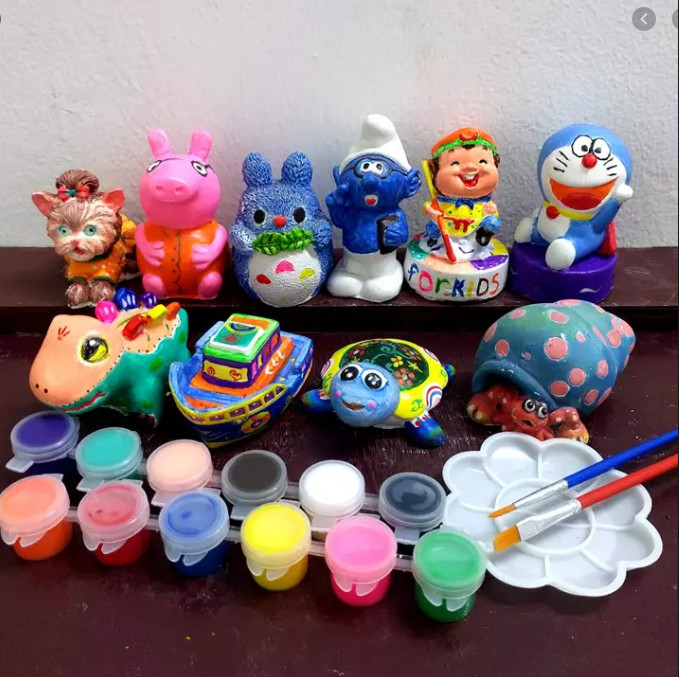 Tô tượng thạch cao 12 màu 10 tượng cho bé - bộ tô tượng cho bé yêu 10 tượng thạch cao tặng theo 12 màu vỉ cọ