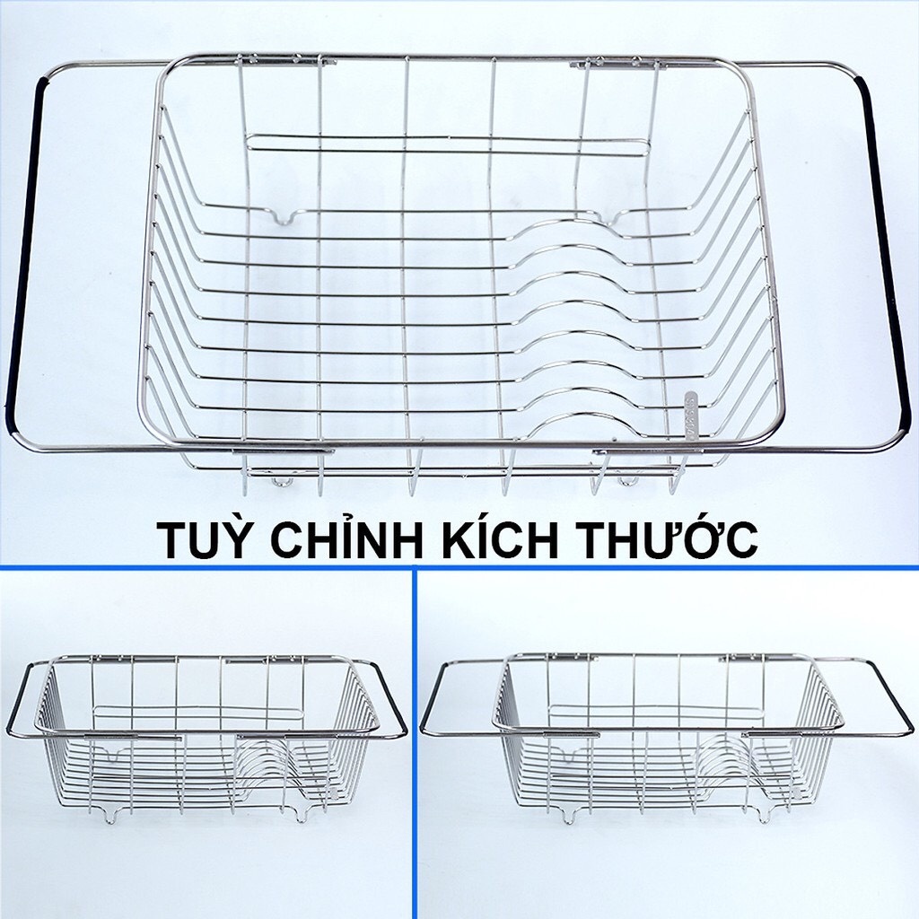 Khay Inox gác lên bồn rửa chén size lớn tùy chỉnh kích thước tiện lợi gọn gàng đựng đĩa chén trái cây