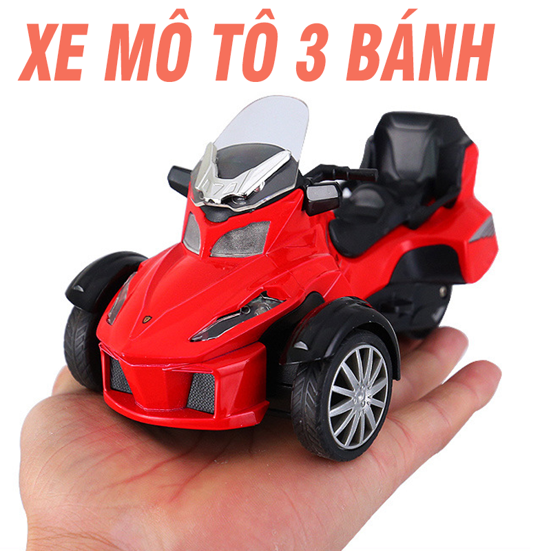 Đồ chơi trẻ em mô hình xe mô tô 3 bánh bằng kim loại có âm nhạc và đèn