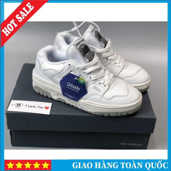 Giày sneaker new balance 550 trắng xám, giày thể thao nam nữ full phụ kiện