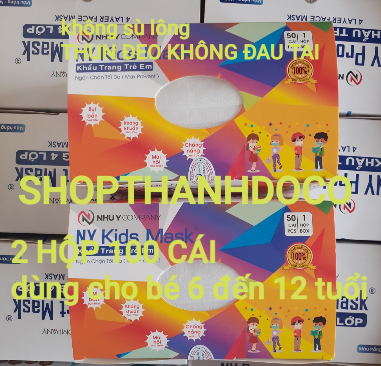Khẩu trang y tế như ý 6 đến 12 tuổi 2 hộp 100 cái trắng