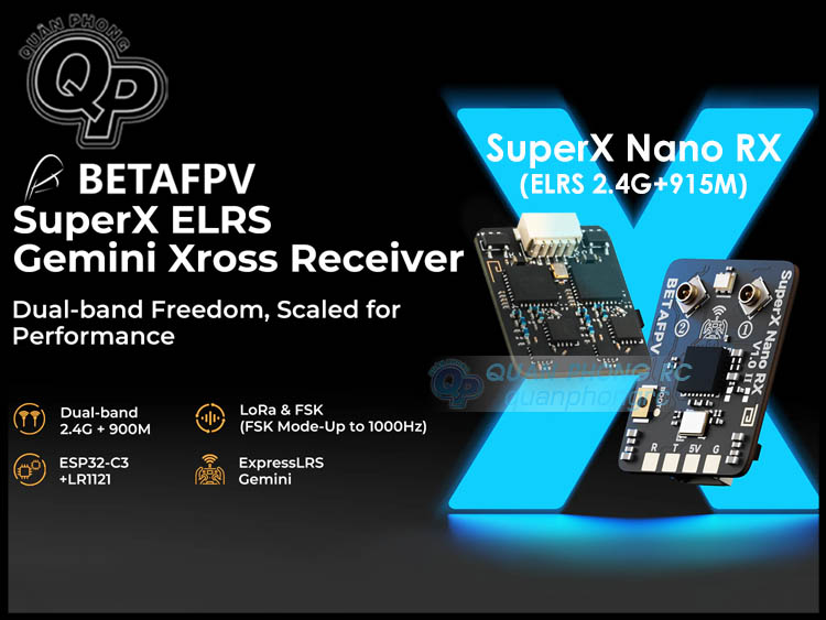 BETAFPV SuperX ELRS Gemini Nano Receiver (ELRS 2.4G+915M) Dành cho máy bay điều khiển