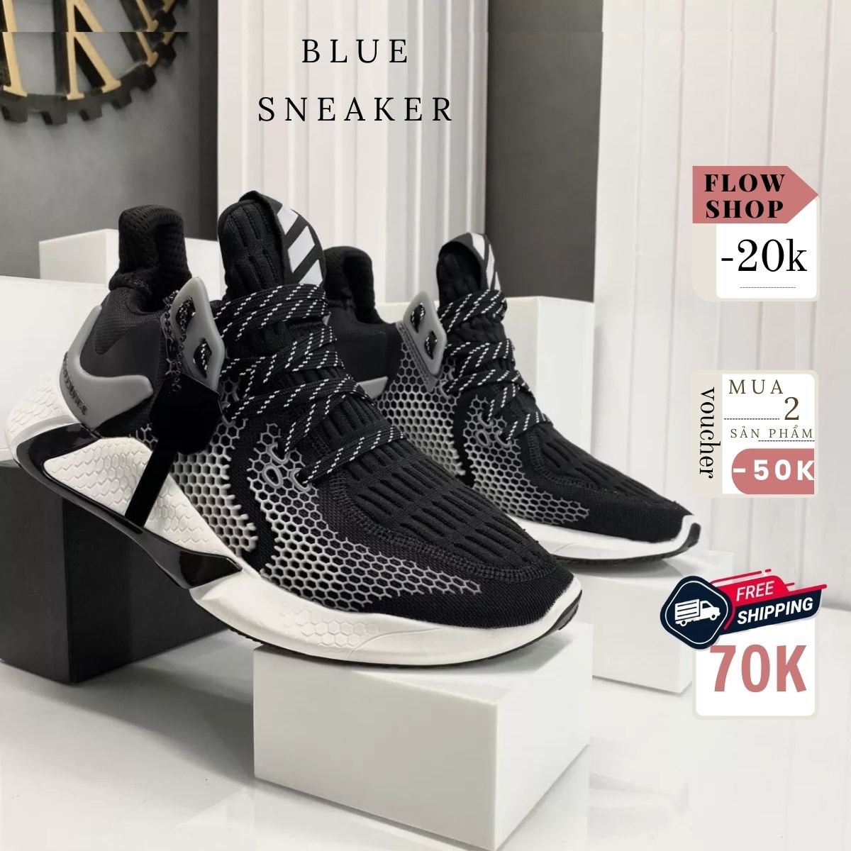 Giày Sneaker Nam Nữ Alphabounce Đen Đế Trắng