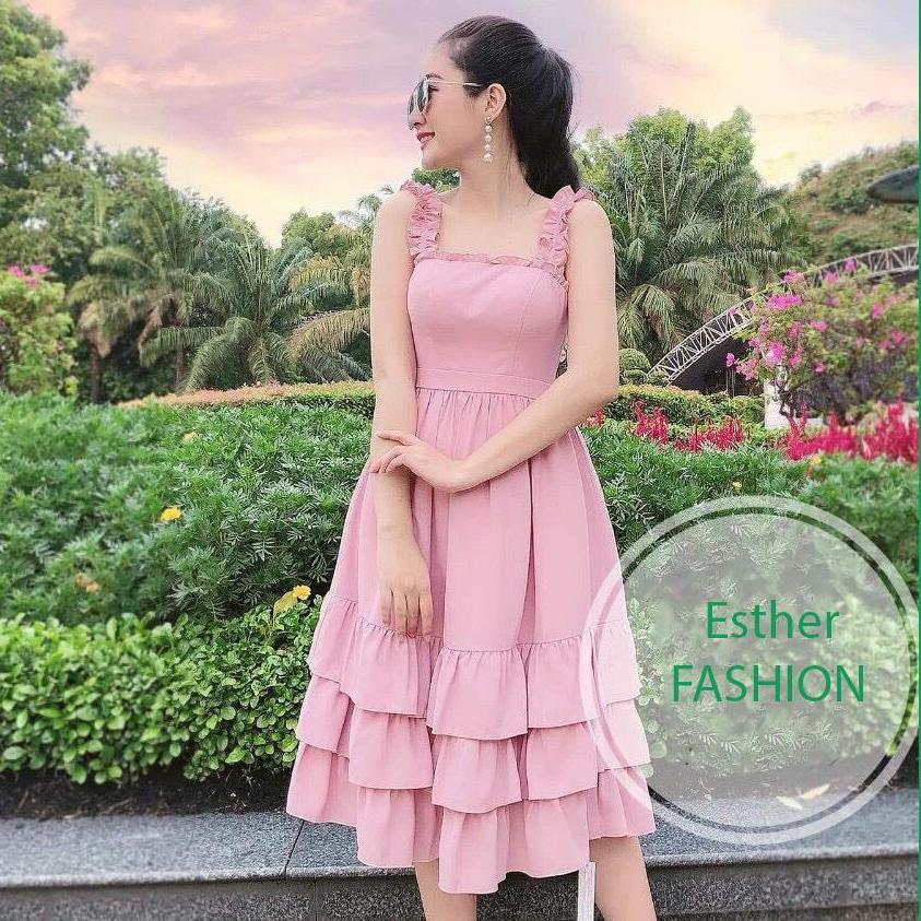 Đầm Maxi Voan 2 Dây 3 Tầng Cao Cấp Thời Trang Esther FASHION