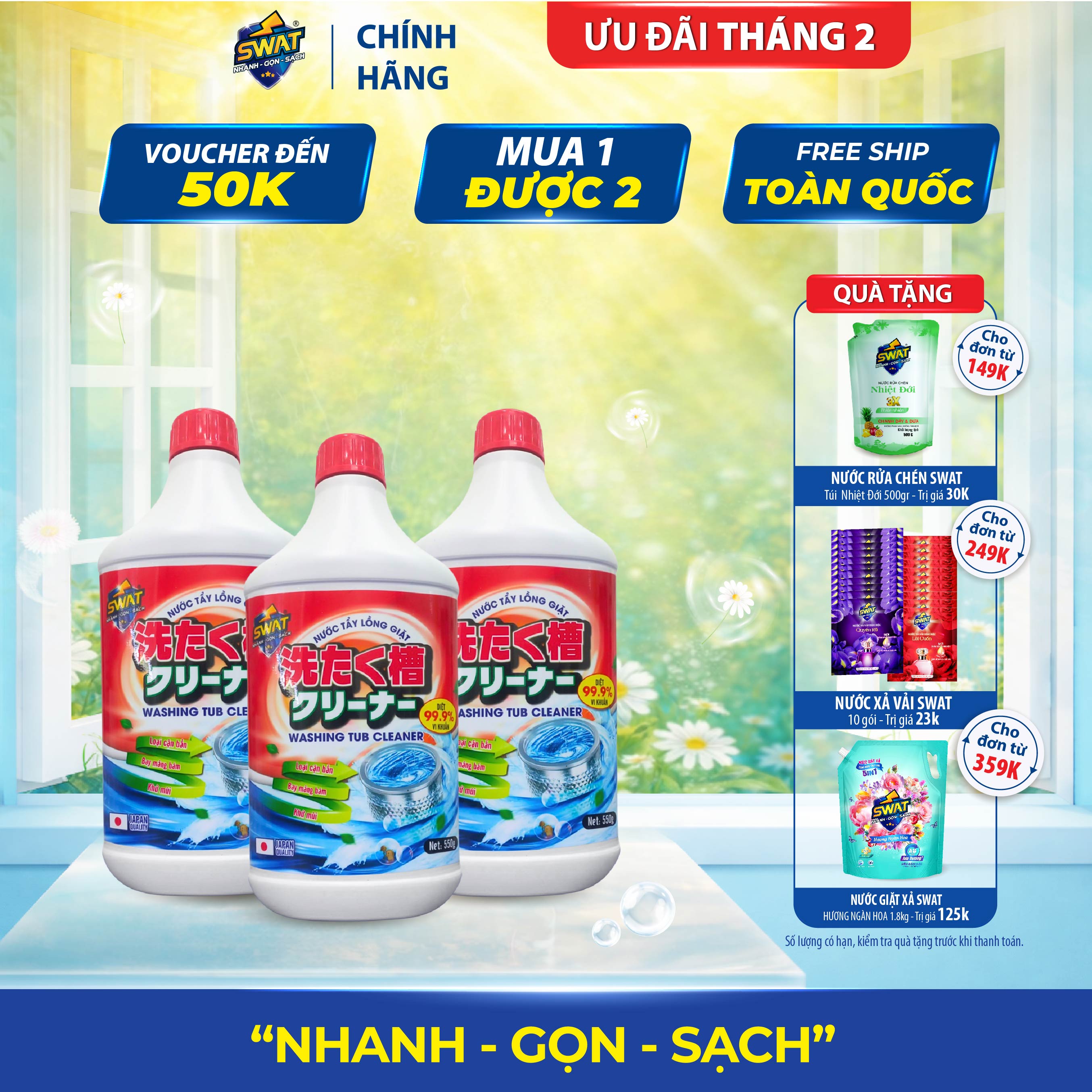 Combo 3 Chai tẩy Lồng Giặt SWAT 550gr