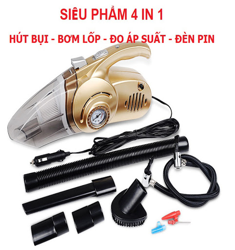 Máy Hút Bụi Ô Tô 4 Trong 1, Máy Hút Bụi Kiêm Bơm Lốp Ô Tô, Thiết Kế Tay Cầm Nhỏ Gọn, Tiện Lợi Với Lực Hút Mạnh Mẽ, Kết Hợp Với 3 Đầu Hút Giup Máy Hoạt động Hiệu Qủa Trong mọi Không Gian, Bảo Hành 1 đổi 1, Giảm Sốc Trong Hôm nay, Mua Ngay!