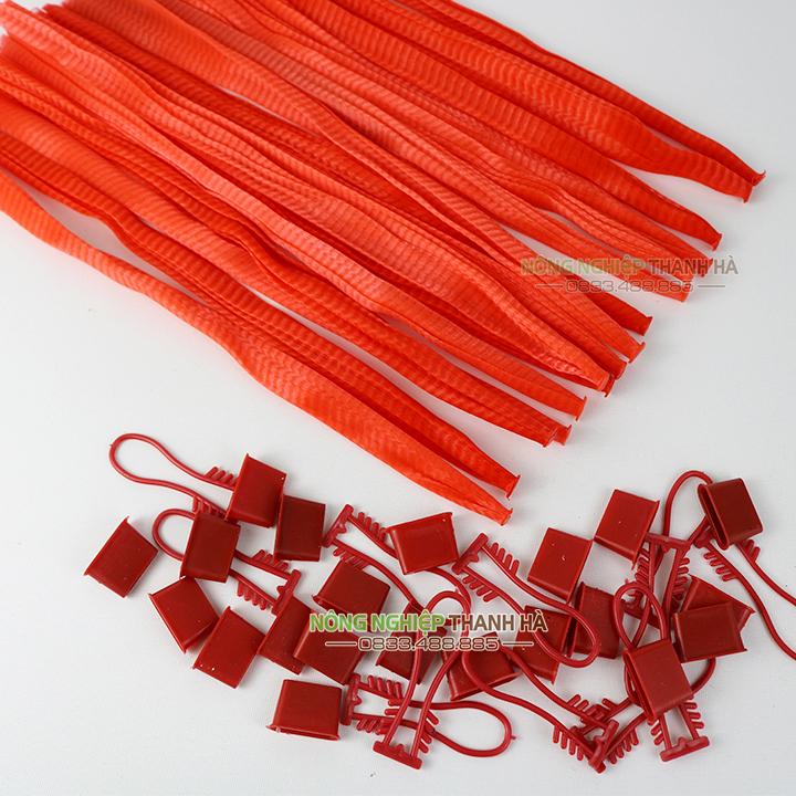 1kg Túi lưới đựng trái cây kèm móc khóa màu đỏ dài 25cm - BLD25