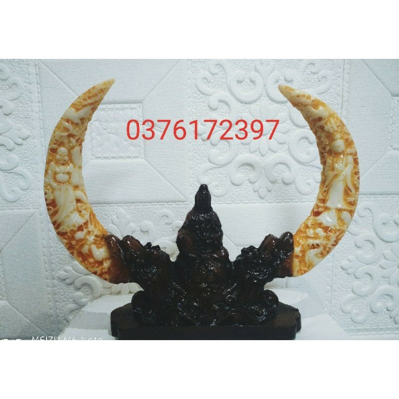 Tượng quan âm cưỡi kỳ lân ngậm ngà cao 20cm