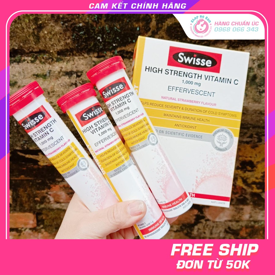 Viên sủi Vitamin C Swisse 1000mg - Hộp 3 ống/60 viên, lẻ 1 ống/20 viên (Luôn cập nhật date mới) - Xuất xứ Úc(Lẻ ống/20 viên)