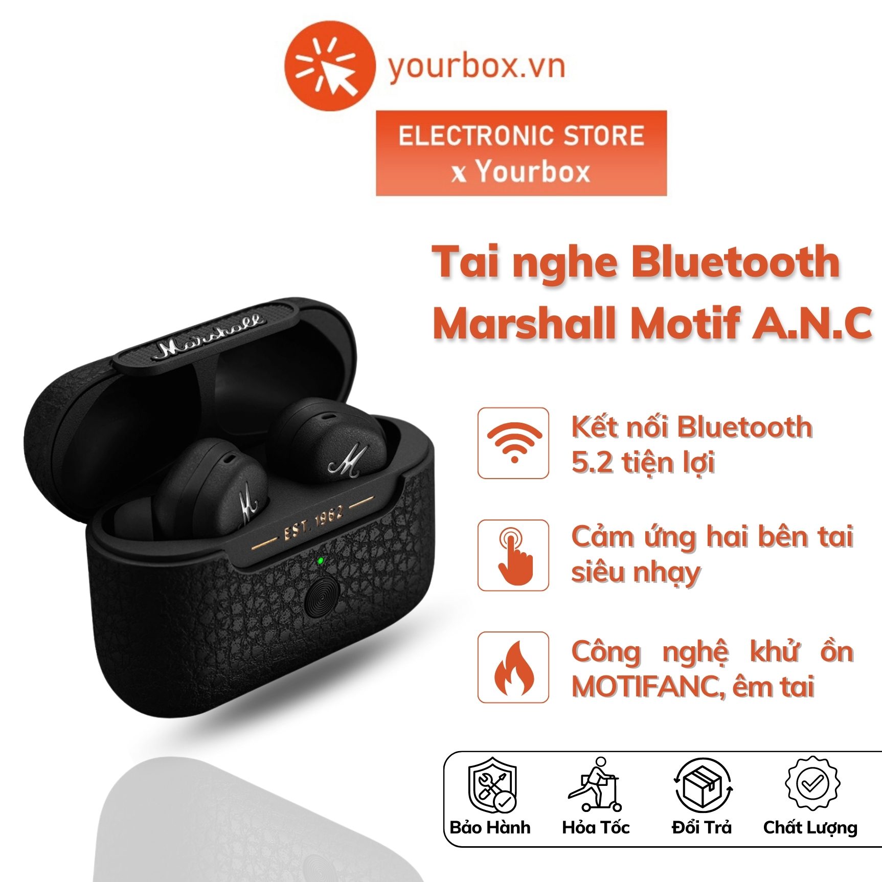 Tai Nghe bluetooth Không Dây Marshall Motif A.N.C - Âm thanh nổi,chất lượng cao,pin khỏe, công nghệ cao cấp -YOURBOX.VN