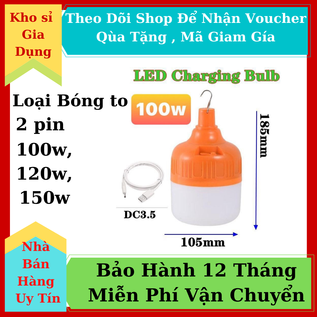 (LOẠI BÓNG TO - 2 PIN ) ĐÈN LED TÍCH ĐIỆN SIÊU SÁNG[TẶNG CÁP SẠC] ĐÈN LED 30W-60W-100W-120W,ĐÈN DÃ NGOẠI,ĐÈN HỖ TRỢ SÁNG