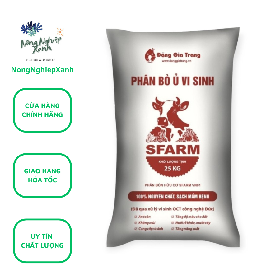 Phân bò sfarm 25kg , phân bò ủ vi sinh sfarm 25kg, phân bón hữu cơ sfarm - bao 25kg