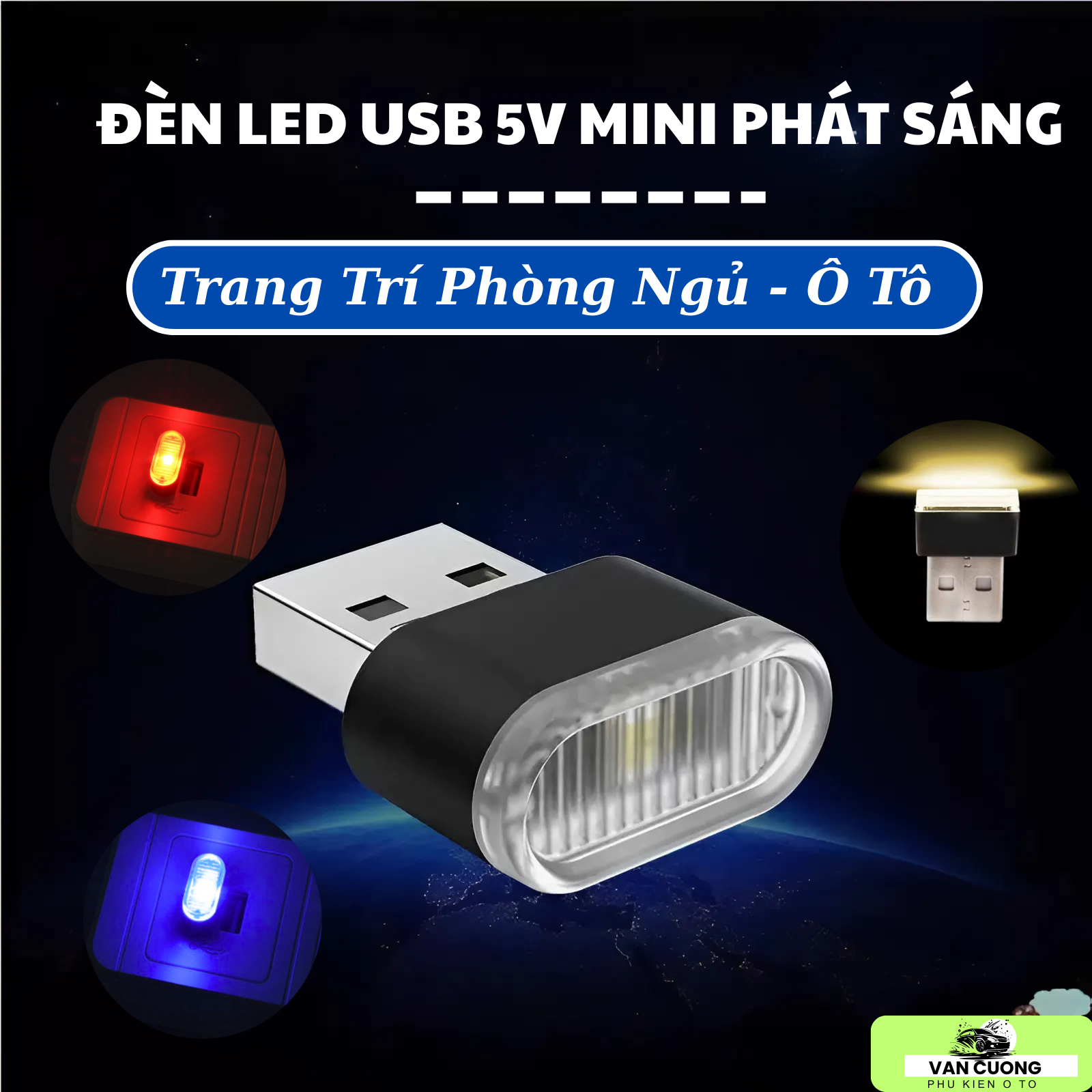 Đèn Led USB 5V Mini Phát Sáng Trang Trí Xe Hơi, Phòng Ngủ, Hành Lang, Nhỏ Gọn Tiện Lợi