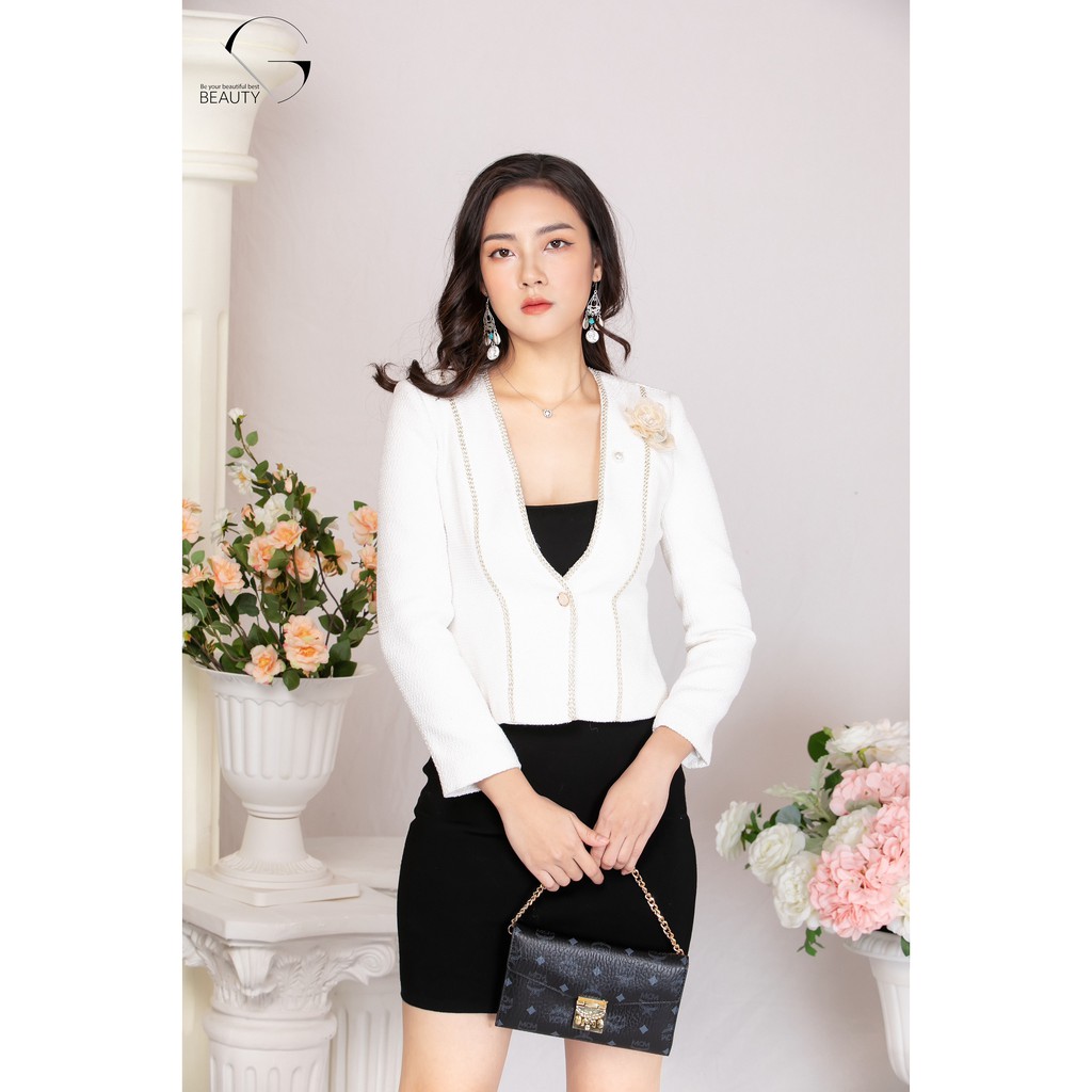 G beauty áo vest cài hoa trắng