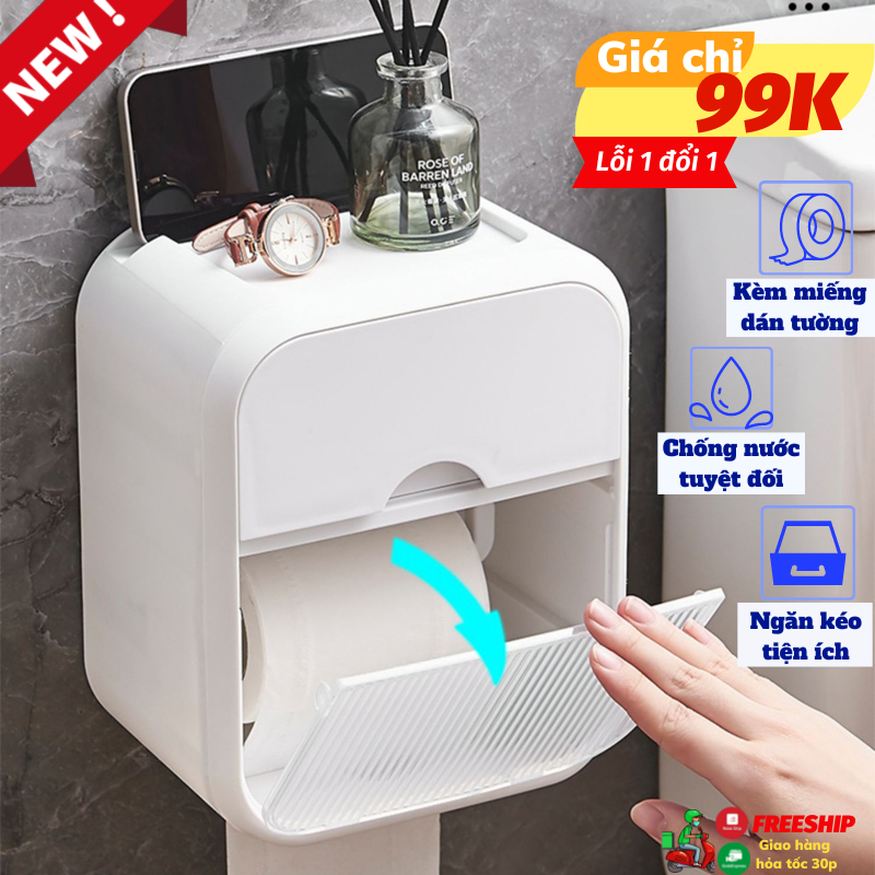 Hộp đựng giấy hộp đựng giấy vệ sinh kèm miếng dán tường siêu chắc bách hóa toki