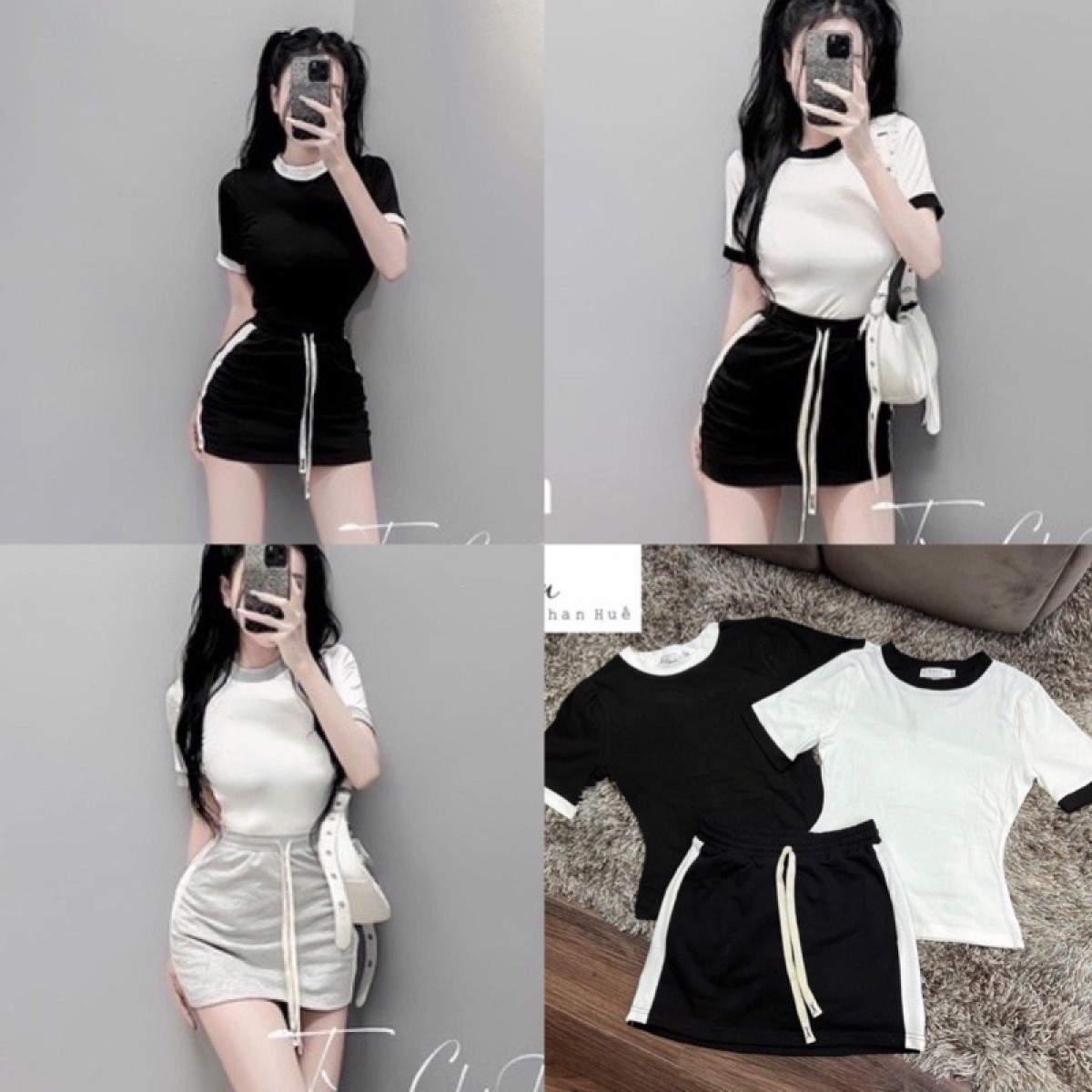 Sét áo viền nổi + chân váy viền nổi siêu hót
