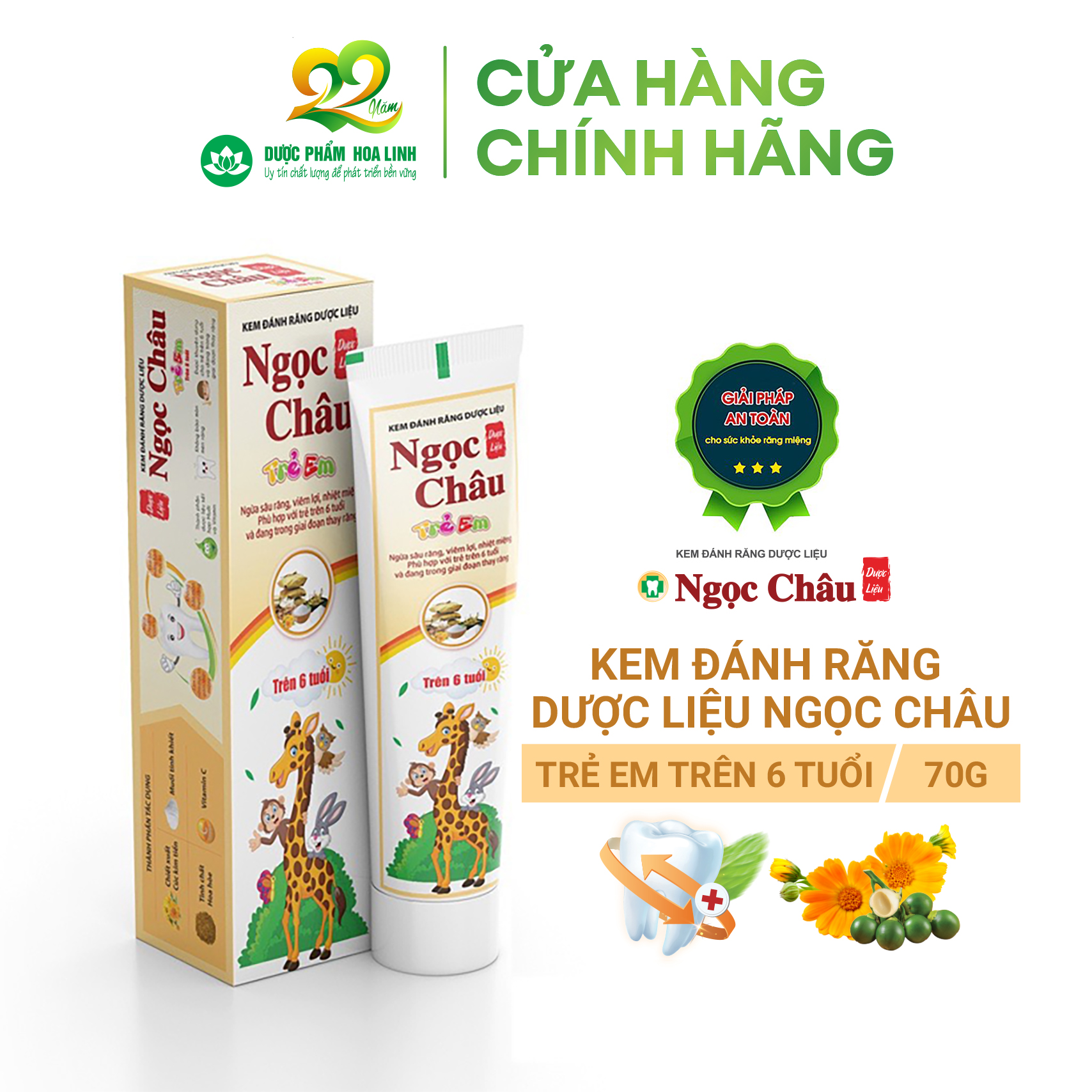 Kem đánh răng dược liệu Ngọc Châu trẻ em trên 6 tuổi 70g