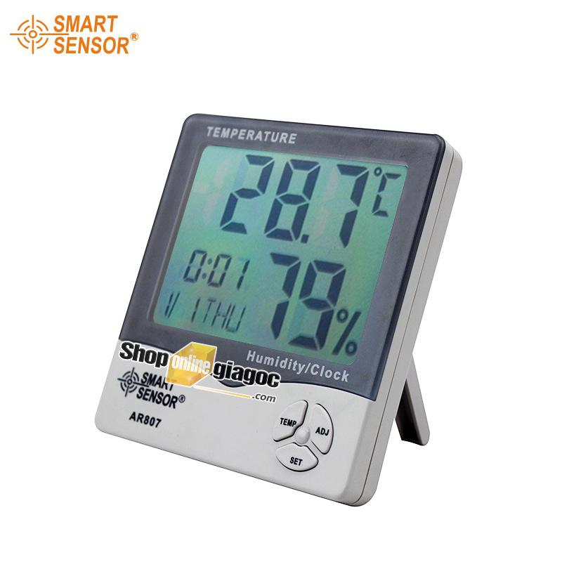 Nhiệt ẩm kế có đồng hồ báo thức smart sensor ar807