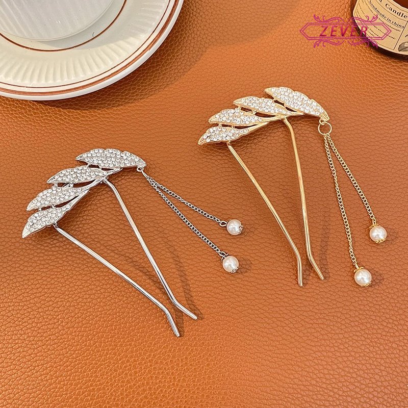 Trâm cài tóc hình cánh bằng kim loại phối tua rua đính ngọc trai hợp thời trang