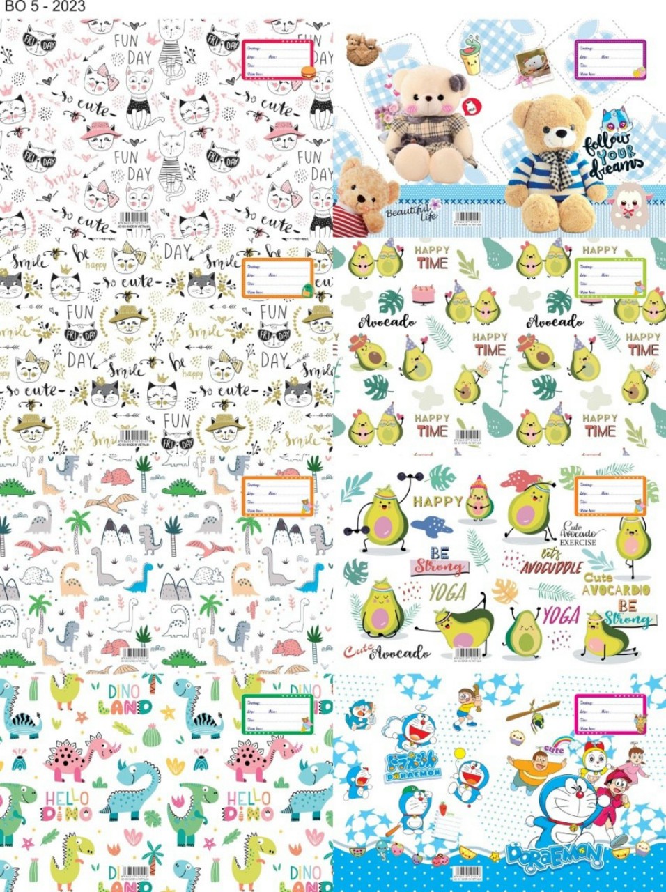 Xấp 10 tờ bao tập hình có lồng giấy bao kiếng nhãn vở dành cho khổ tập 15.5cmx20.5cm