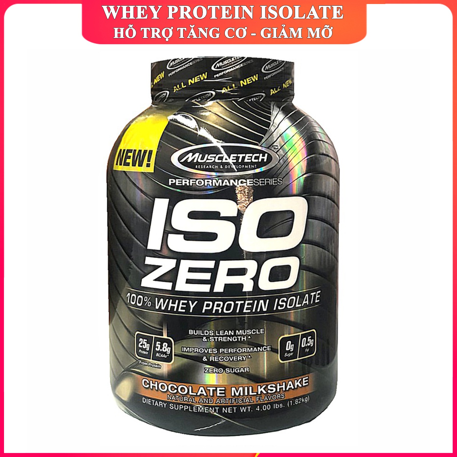 Sữa tăng cơ giảm mỡ cao cấp ISO ZERO của Muscle Tech hương Chocolate hộp 59 lần dùng hỗ trợ tăng cơ giảm cân đốt mỡ mạnh mẽ cho người tập gym và chơi thể thao - thực phẩm bổ sung