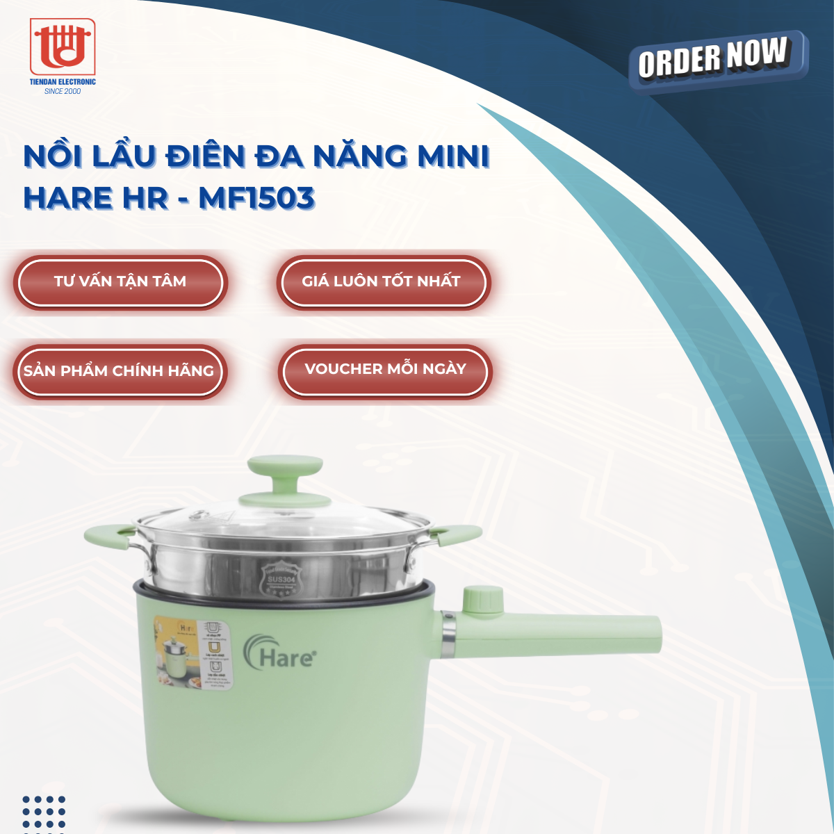 Hare Nồi lẩu điên đa năng mini HR - MF1503 - Dung tích 1.5L