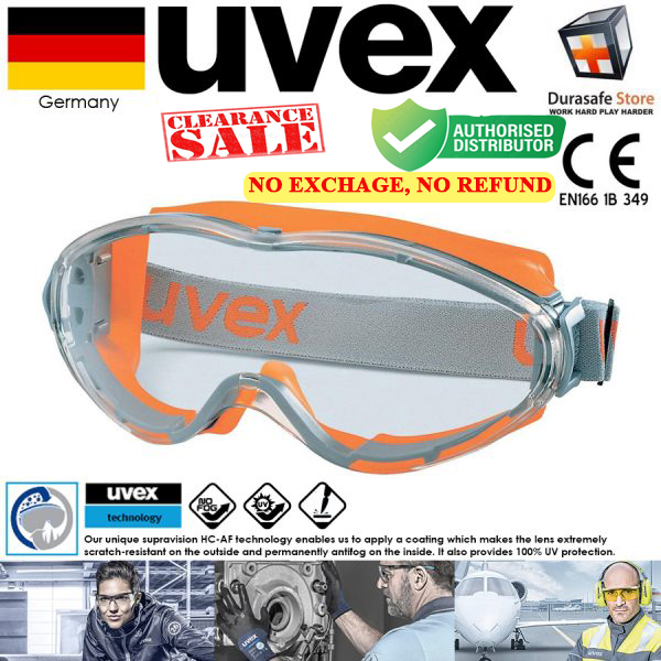 Kính uvex 9302245 ultrasonic wide vision safety goggle orange frame clear supravision hc-af len
