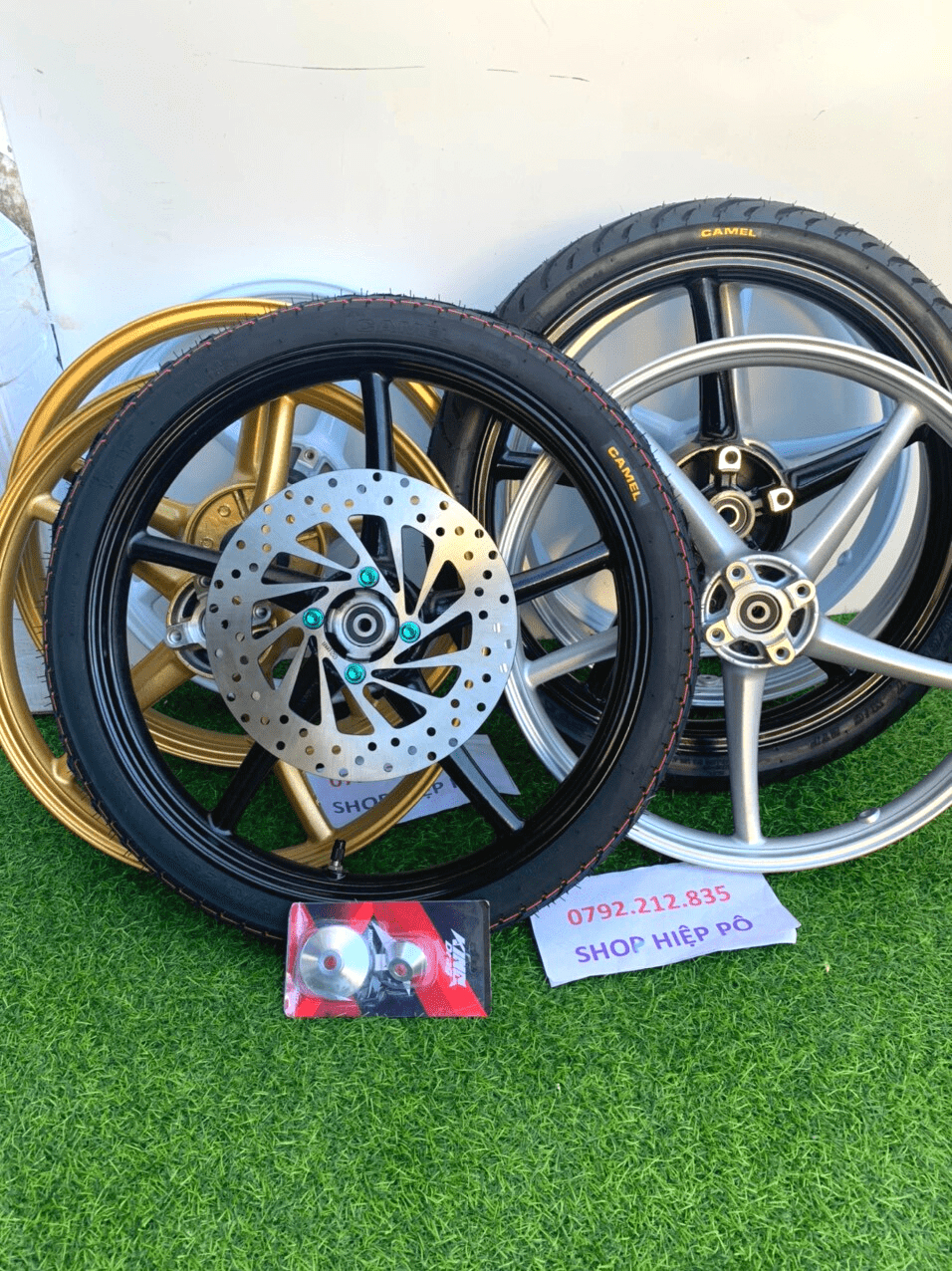 Cặp bánh mâm EX 150 155 bản nhỏ kiểu 5 cây RCB có 4 màu lựa chọn full vỏ CAMEL CRV kèm phụ kiện đầy đủ gắn như zin ( có kèm video )