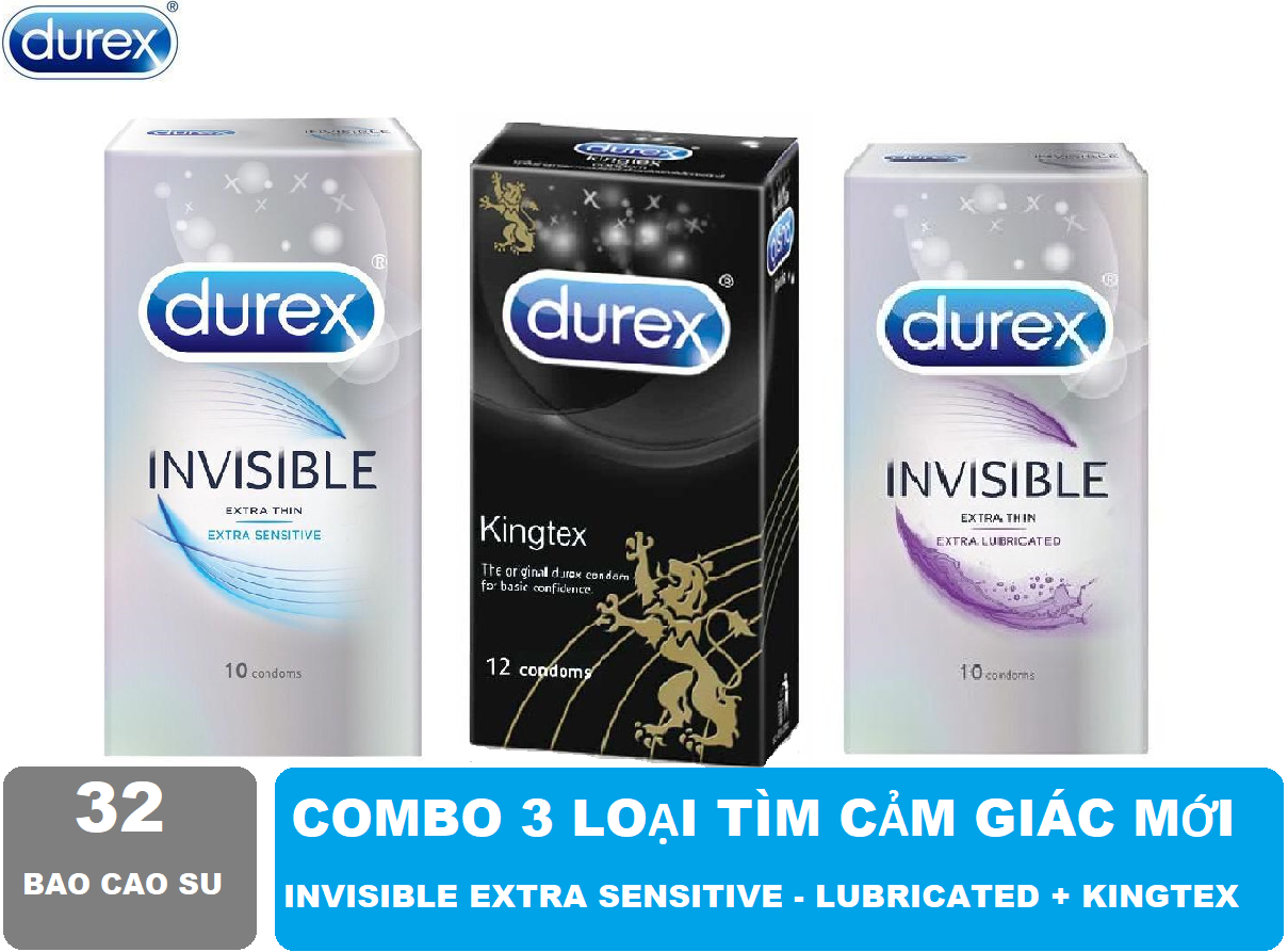 [HCM][ COMBO 3 Hộp  ] Bao Cao Su Durex Invisible Extra Sensitive - Kingtex - Invisible Extra Lubricant - 32 Chiếc