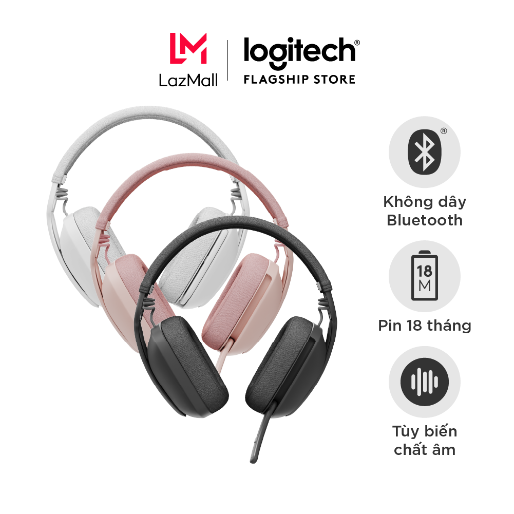 Tai nghe không dây Logitech Zone Vibe 100 - Nhẹ, micrô khử tiếng ồn, Bluetooth đa điểm tiên tiến, tư