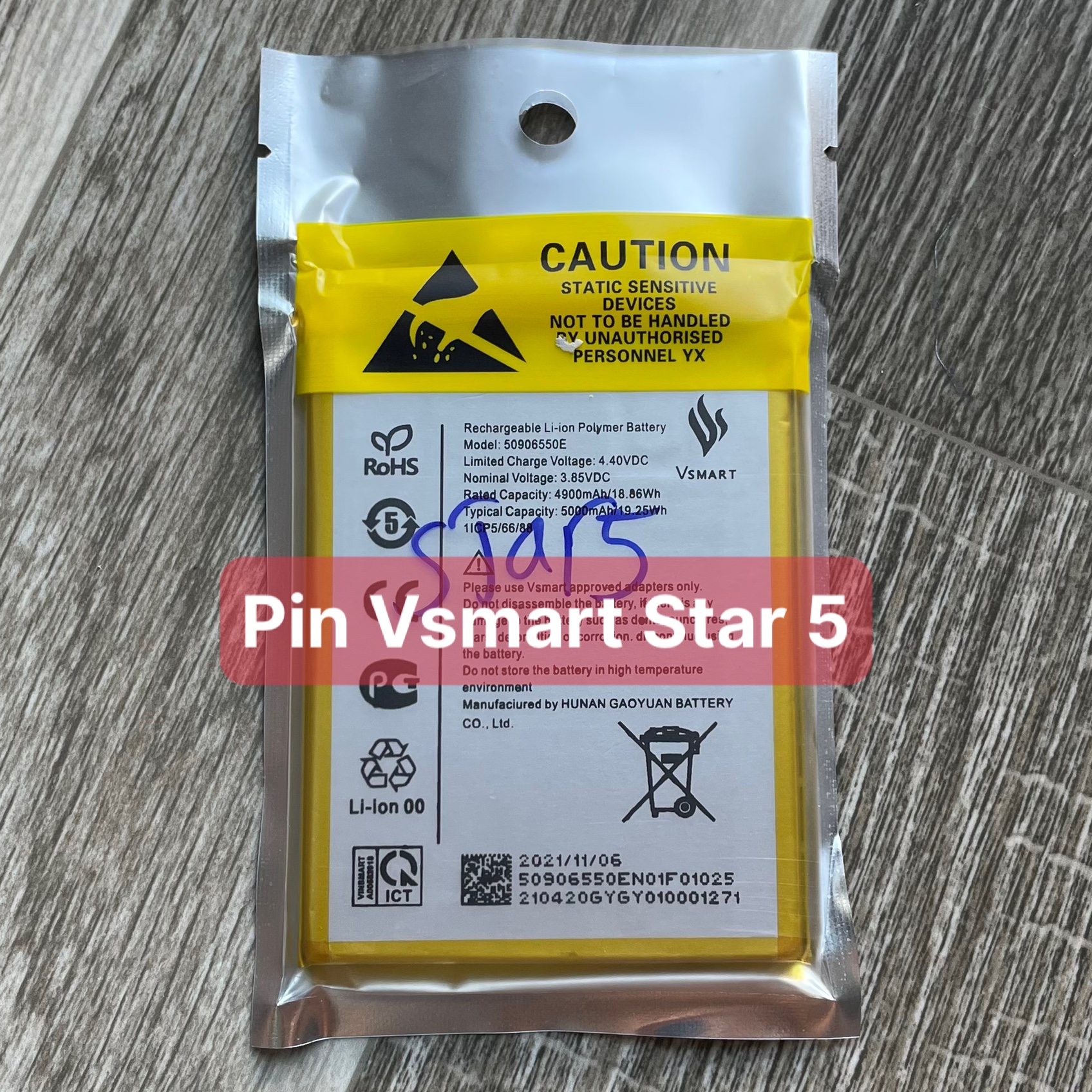 Pin vsmart star 5 / mã 50906550e dung lượng 5000mah bảo hành 6 tháng